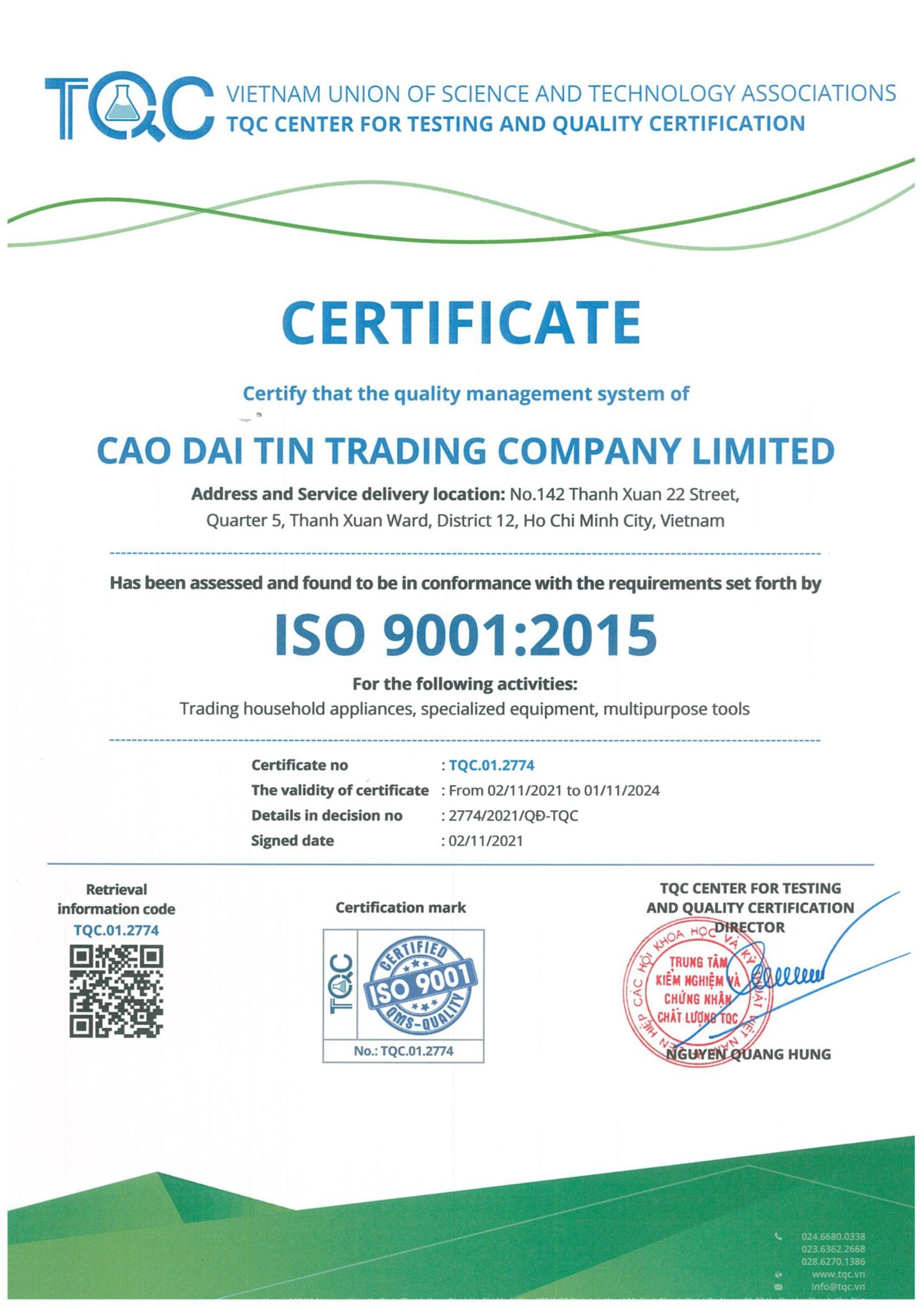 Certificate ISO 9001:2015