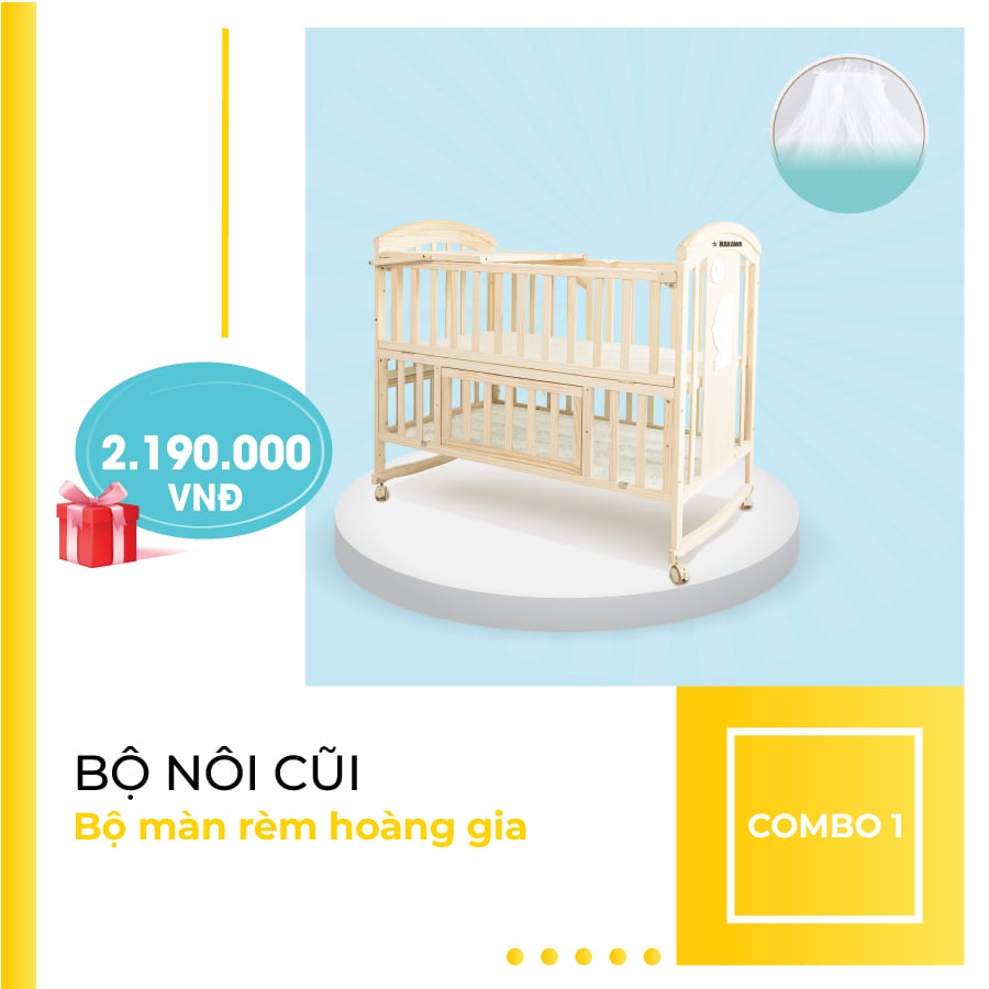 Combo 1 gồm bộ nôi cũi và bộ màn rèm hoàng gia