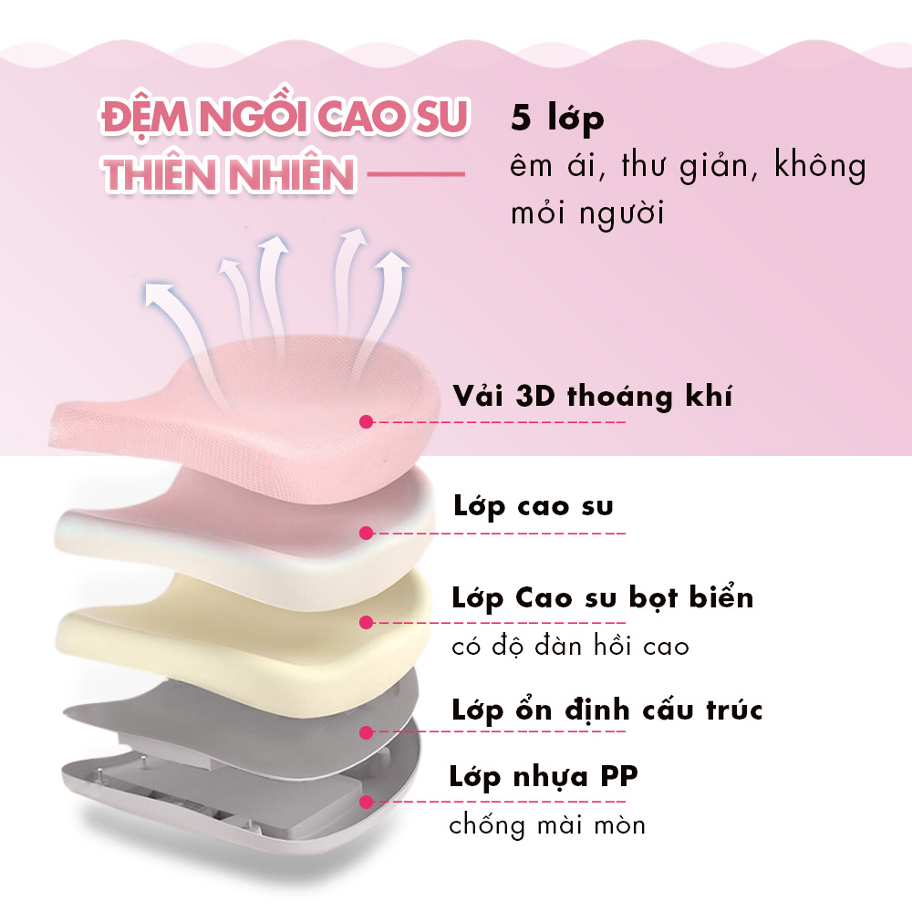 Đệm ngồi bằng cao su thiên nhiên 5 lớp êm ái không lo bị đau mỏi