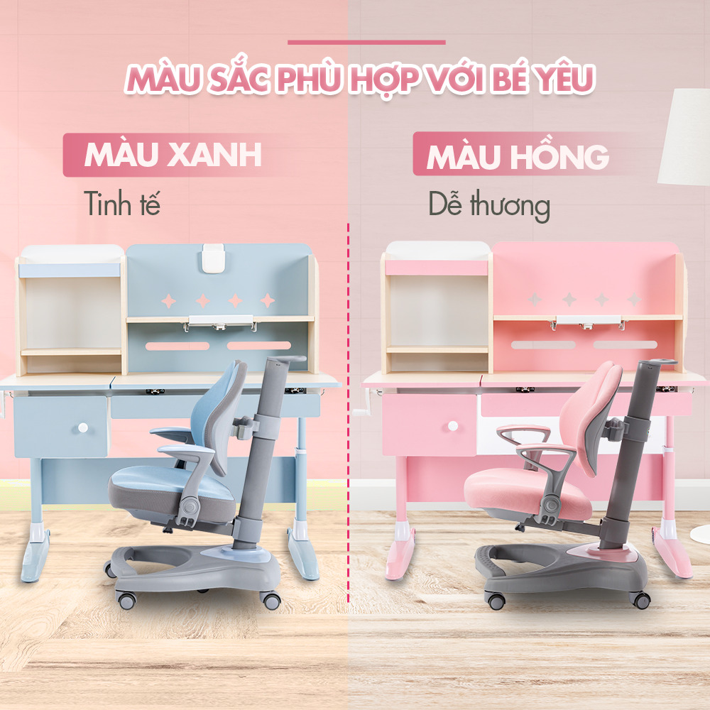 Màu sắc bàn ghế tinh tế, dễ thương phù hợp với cho cả bé nam và nữ