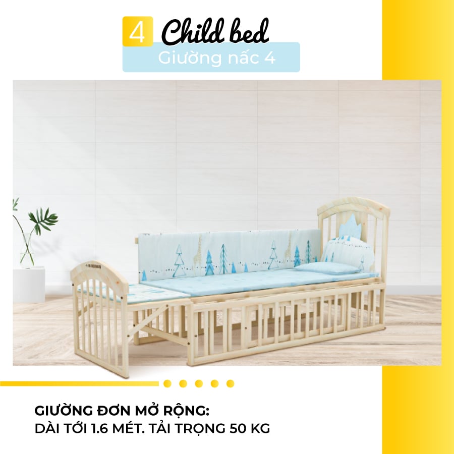 Giường nấc 4 giường đơn mở rộng dài tới 1.6m, trọng tải lên đến 50kg