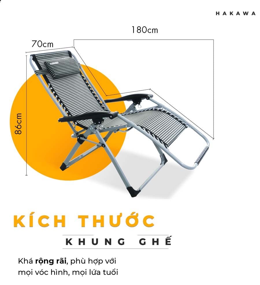 Kích thước khung ghế Hakawa HK-G21P phù hợp với mọi vóc dáng và lứa tuổi khác nhau