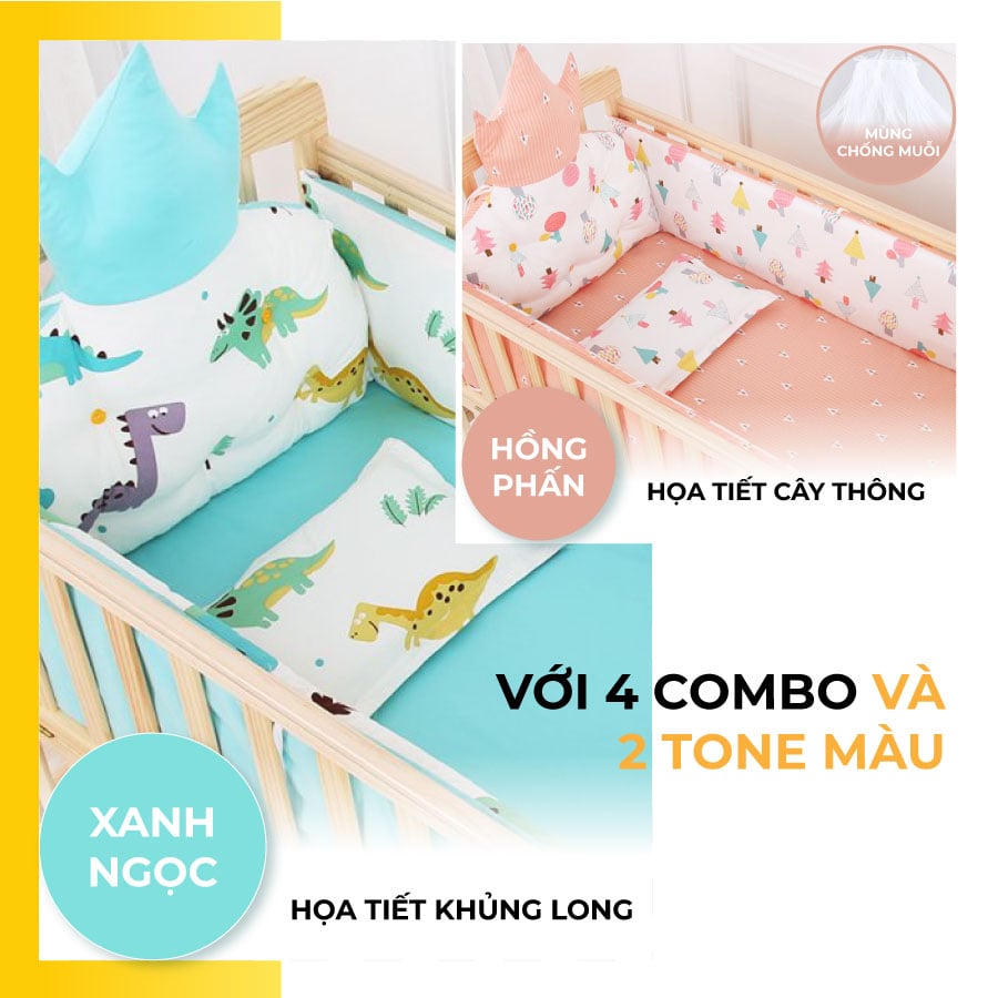 Nôi cũi có hai màu xanh ngọc và hồng phấn phù hợp cho cả bé nam và nữ