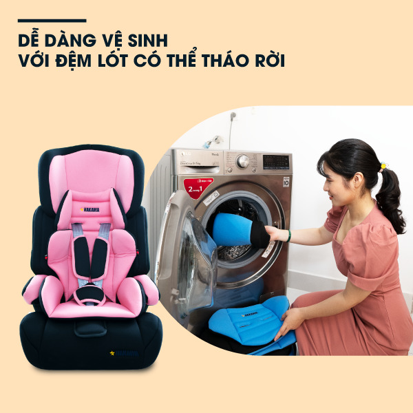 Ghế ngồi ô tô Hakawa được thiết kế với đệm lót có thể tháo rời giúp dễ dàng vệ sinh đệm sạch sẽ