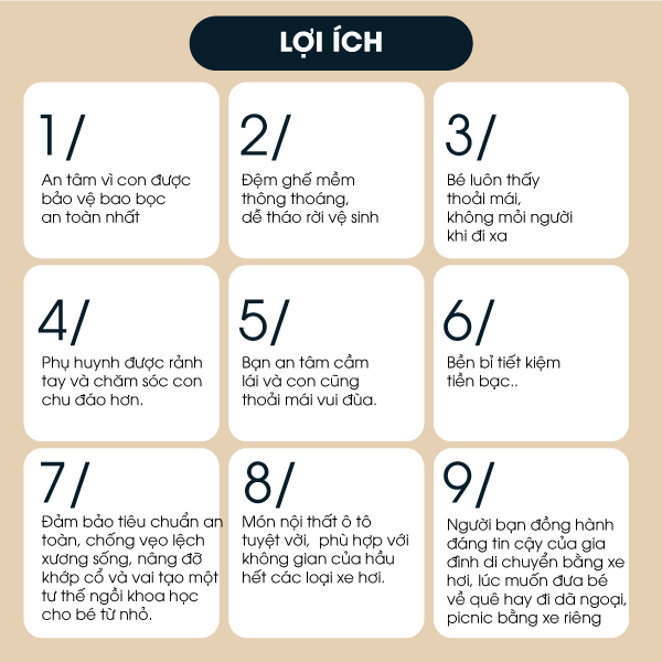 Ghế ngồi ô tô cho bé mang lại 9 lợi ích vượt trội cho bé và ba mẹ hỗ trợ mọi hành trình di chuyển bằng xe hơi