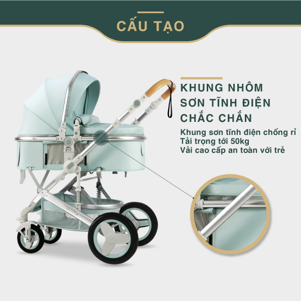 Xe đẩy em bé Hakawa được thiết kế khung nhôm sơn tĩnh điện chống rỉ, chịu trọng tải lên tới 50kg, xe chắc chắn và rất an toàn cho bé