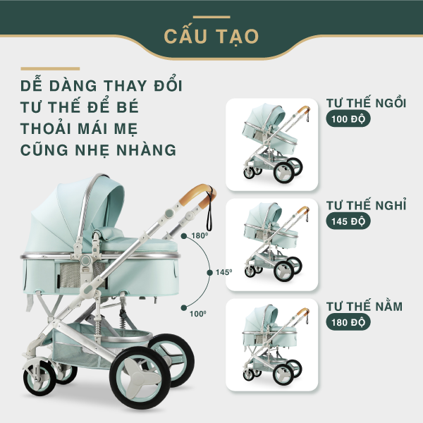 Xe dễ dàng thay đổi tư thế giúp bé thoải mái, mẹ cũng nhẹ nhàng