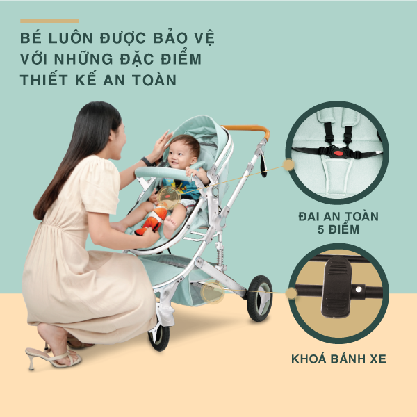 Xe đẩy em bé Hakawa luôn bảo vệ bé nhờ các đặc điểm thiết kế an toàn