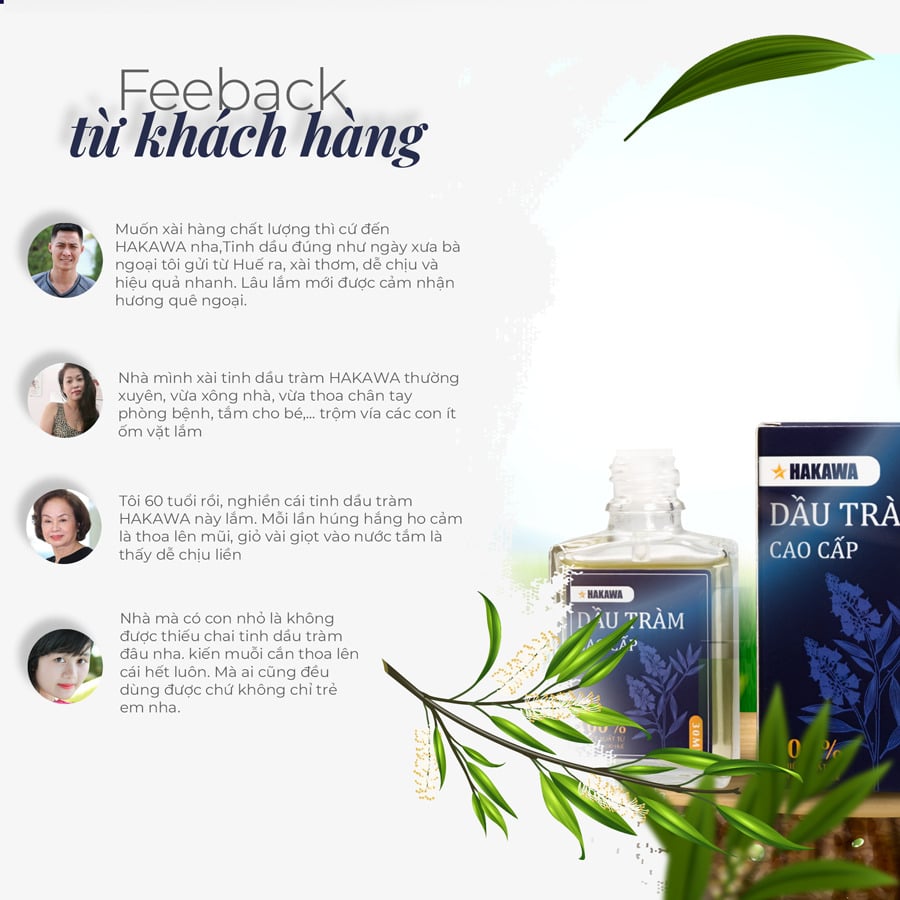 Một số feedback của khách hàng sau khi đã sử dụng tinh dầu tràm Hakawa