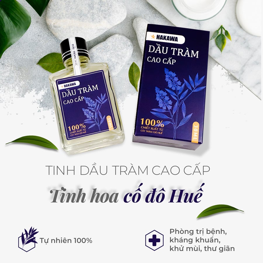 Tinh dầu tràm cao cấp của Hakawa được triết xuất từ cây tràm vùng đất cố đô Huế